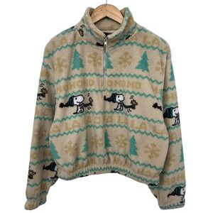 NWT Snoopy & Woodstock Women’s Holiday Quarter Zip Pullover Shirt Large